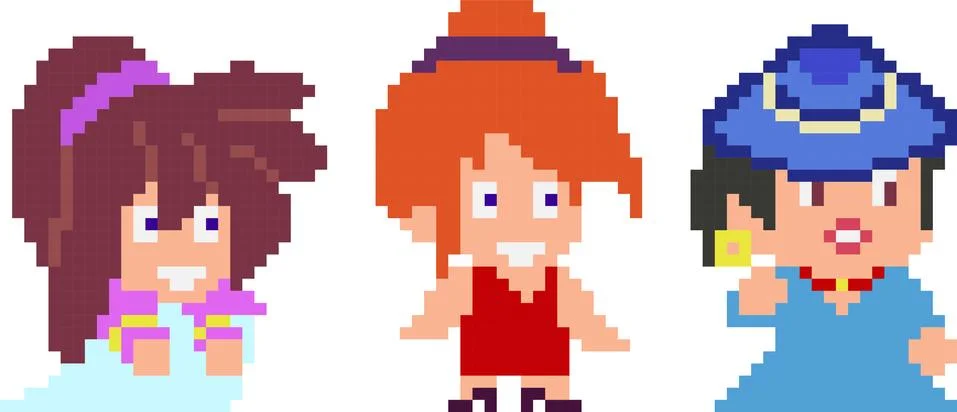 Set of pixel characters Stock Illustration