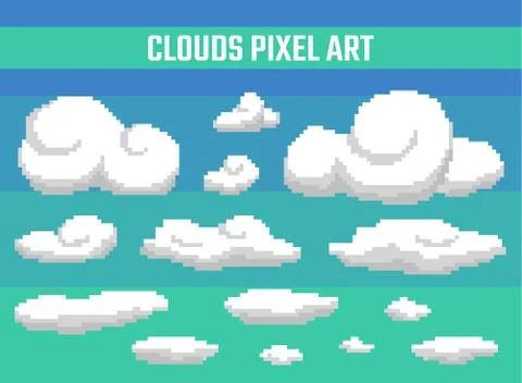 Set of pixel clouds on blue background 스톡 일러스트