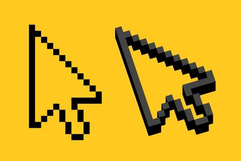 Set of pixel cursor arrow icons in flat and isometric styles. Stock Illustration