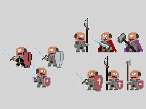 Set of pixel cyclops characters in art style Stock Illustration