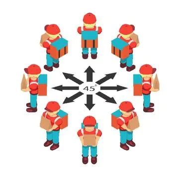 Set of pixel delivery men. Stock Illustration