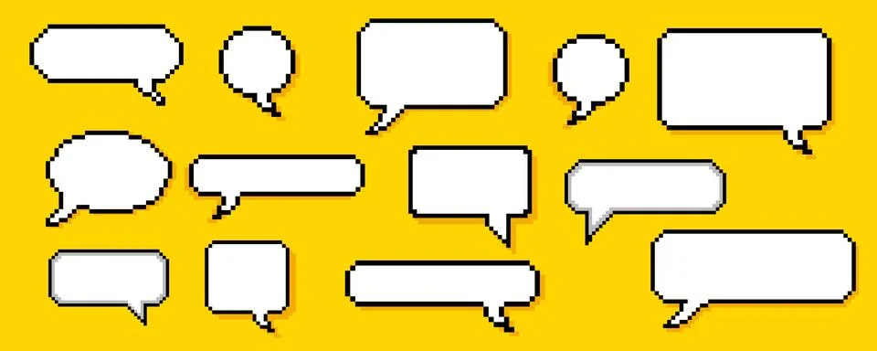 Set of pixel dialogue boxes different shapes. Chat speech bubbles, flash mess Stock Illustration