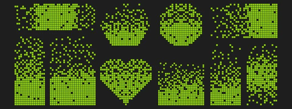 Set of pixel disintegration backgrounds. Abstract square halftone mosaic. V.. Stock Illustration