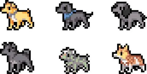 Set of pixel dogs Stock Illustration
