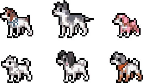 Set of pixel dogs Stock Illustration