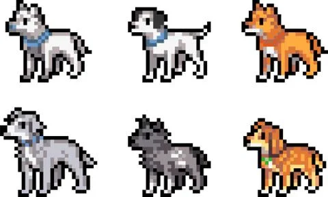 Set of pixel dogs Stock Illustration