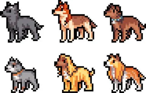 Set of pixel dogs Stock Illustration