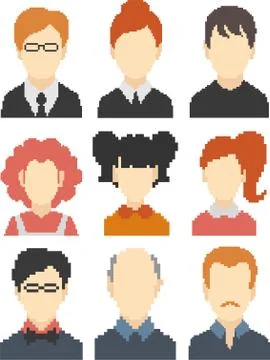 Set of pixel faces Stock Illustration