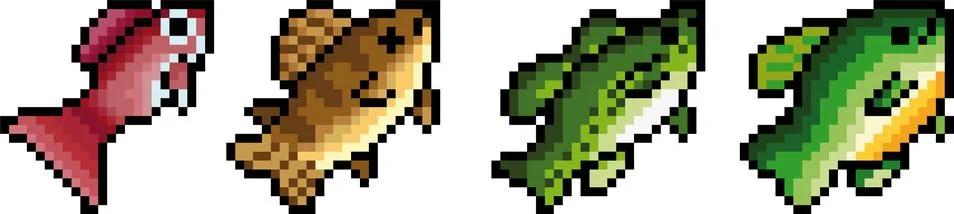 Set of pixel fish Stock Illustration