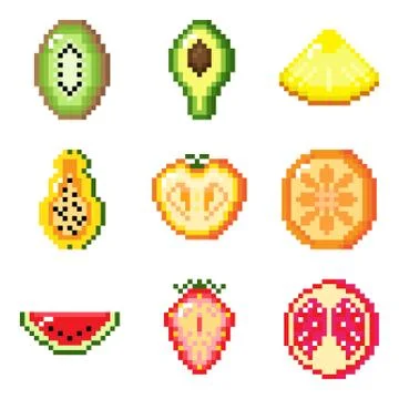 Set of pixel fruit Stock Illustration