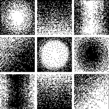 Set of Pixel gradient, Monochrome background, abstract mosaic, black white Stock Illustration