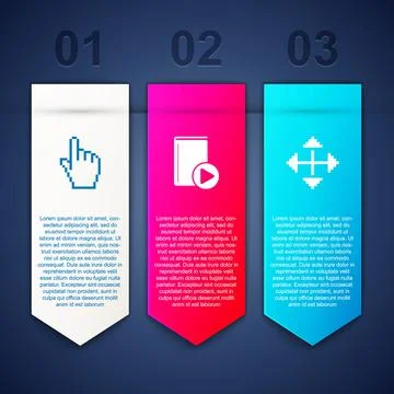 Set Pixel hand cursor, Audio book and arrows in four directions. Business Illustrazione stock