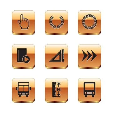 Set Pixel hand cursor, Bus, Measuring height length, Triangular ruler, Audio Stock Illustration