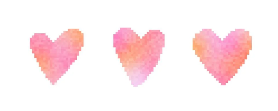 Set of Pixel hearts. Design element of trendy Y2K style with raster pixelation イラスト素材