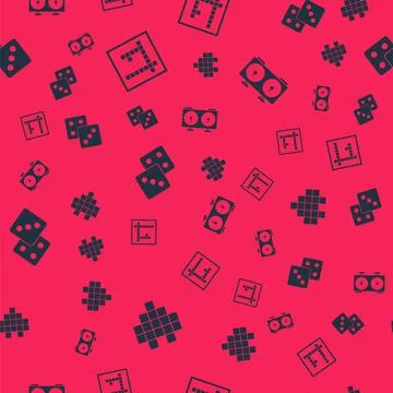 Set Pixel hearts for game, Bingo, Game dice and Time chess clock on seamless Stock Illustration