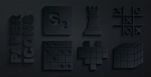 Set Pixel hearts for game, Tic tac toe, Board of checkers, Rubik cube, Chess and イラスト素材