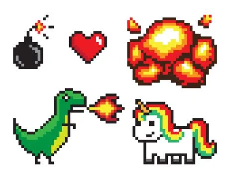 Set of Pixel Illustrations, Colorful Vector Banner Stock Illustration