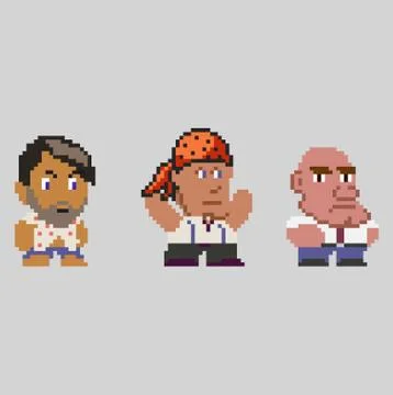 Set of pixel men characters in art style Stock Illustration