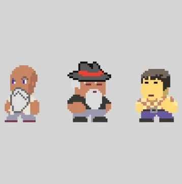 Set of pixel men characters in art style Stock Illustration