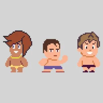 Set of pixel men characters in art style Illustrazione stock