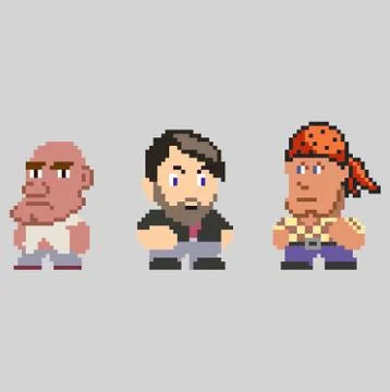 Set of pixel men characters in art style Stock Illustration
