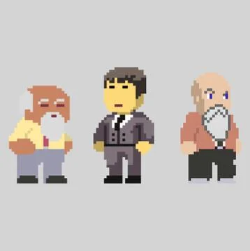 Set of pixel men characters in art style Stock Illustration