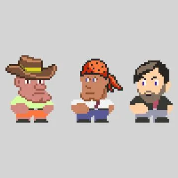Set of pixel men characters in art style Stock Illustration