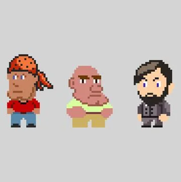 Set of pixel men characters in art style Stock Illustration