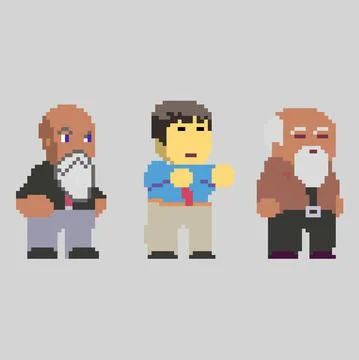 Set of pixel men characters in art style Stock Illustration