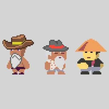 Set of pixel men characters in art style Stock Illustration