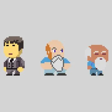 Set of pixel men characters in art style Illustrazione stock