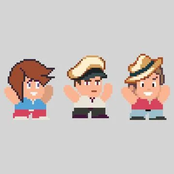 Set of pixel men characters in art style Stock Illustration