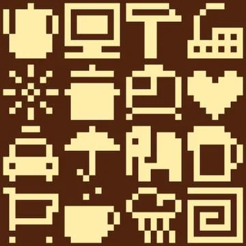 Set of pixel objects. Vector pattern 스톡 일러스트