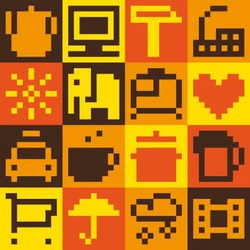Set of pixel objects. Vector pattern 库存插图