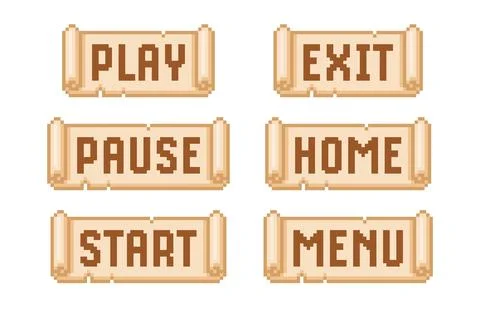 Set of pixel old scrolls with different inscriptions for game interface. Stock Illustration