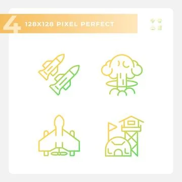 Set of pixel perfect gradient weapons icons Stock Illustration