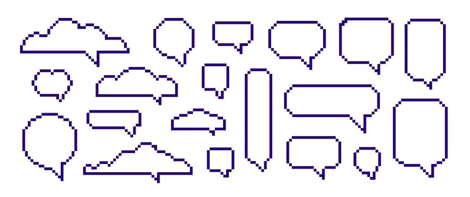 Set of pixel speech bubbles, text frames of different shapes, dialog boxes... 스톡 일러스트