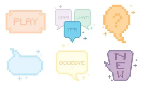 Set of pixelated comic speech bubble chats Vector Illustration