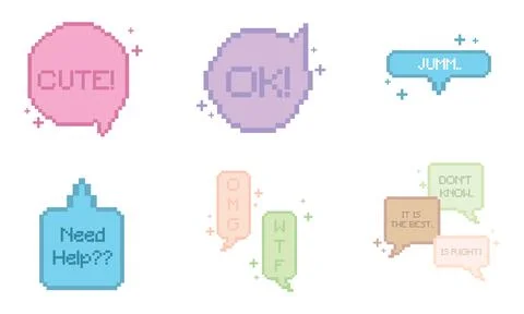 Set of pixelated comic speech bubble chats Vector Illustration