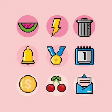 Set of pixelated icons Illustrazione stock