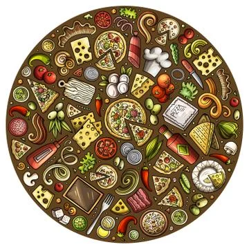 Set of Pizza cartoon doodle objects, symbols and items Illustrazione stock