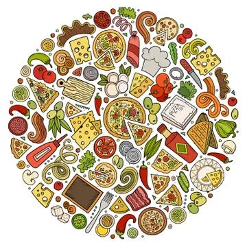 Set of Pizza cartoon doodle objects, symbols and items Illustrazione stock