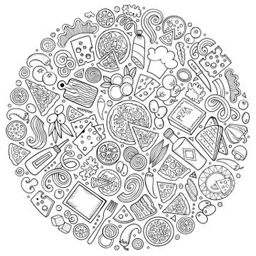 Set of Pizza cartoon doodle objects, symbols and items Illustrazione stock