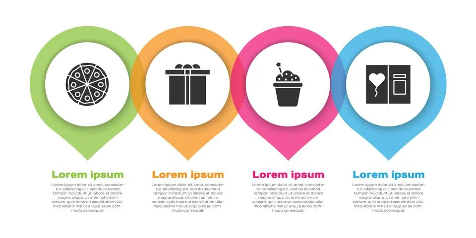 Set Pizza, Gift box, Cake and Greeting card. Business infographic template Illustrazione stock