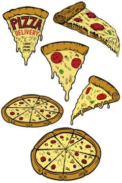 Set of pizza illustrations. Design elements for poster, menu, restaurant flye Illustrazione stock