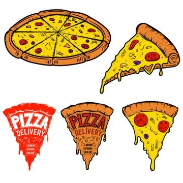 Set of pizza illustrations isolated on white background. Design Illustrazione stock