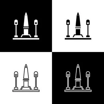 Set Place De La Concorde in Paris, France icon isolated on black and white 库存插图