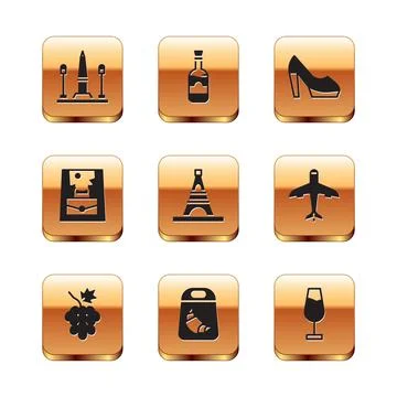 Set Place De La Concorde, Grape fruit, Croissant package, Eiffel tower, Handbag Stock-Illustration