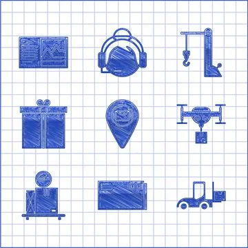 Set Placeholder on map paper Envelope Forklift truck Delivery drone with the  Stock Illustration