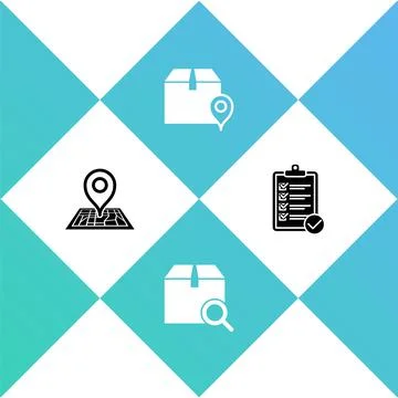 Set Placeholder on map, Search package, Location with cardboard box and 스톡 일러스트